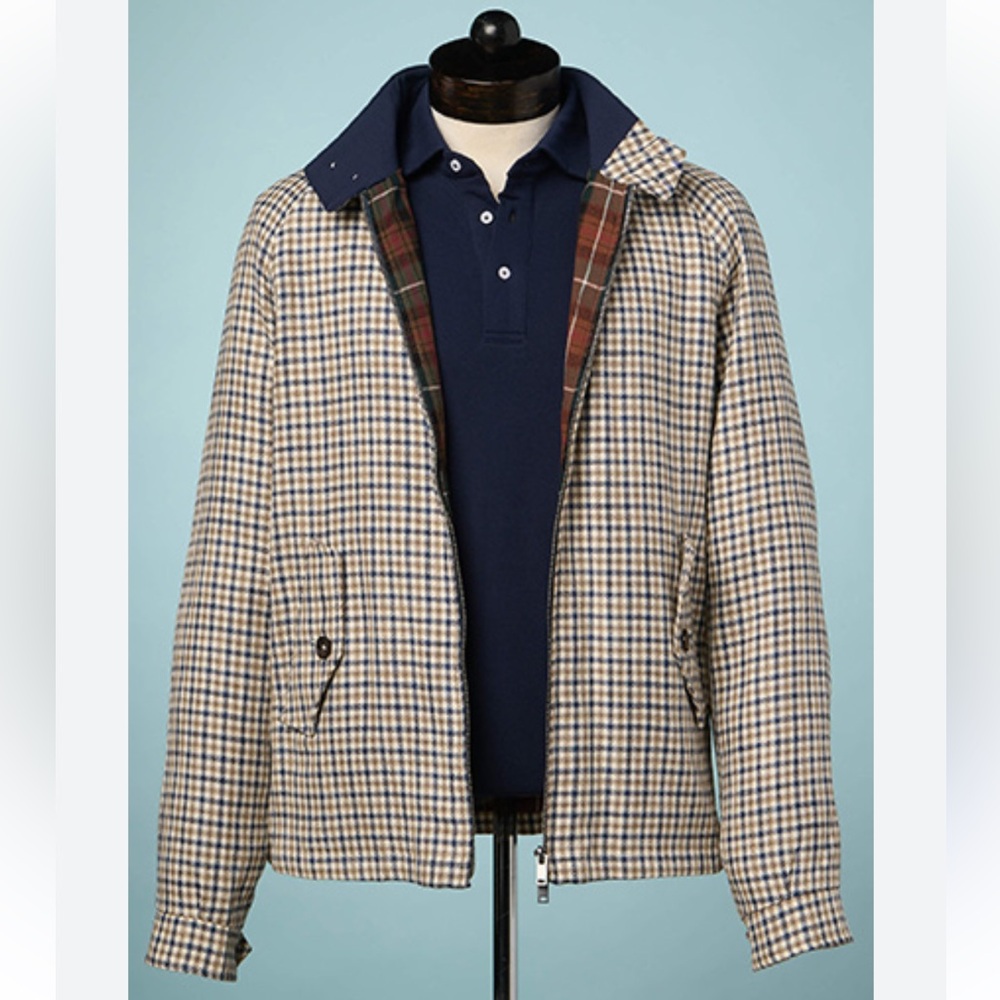 Spier & Mackay Check Harrington Jacket Men 38 Navy/Olive Guabello Wool Blend EUC